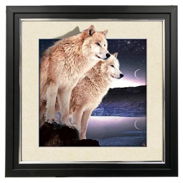 456 Two Wolves 5d Lenticular Picture Frame 18x18