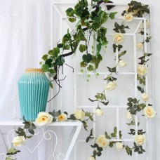 artificial Flower Rose Garland Vine with Green Leaves Fake Hanging Plant Flower Garland For Wedding Party Garden Wall Valentine Decoration ( 2 pack) 