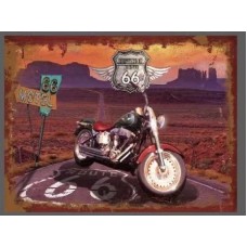 M802-MT Metal sign print  Motocycle on Route 66  Picture size 15x19