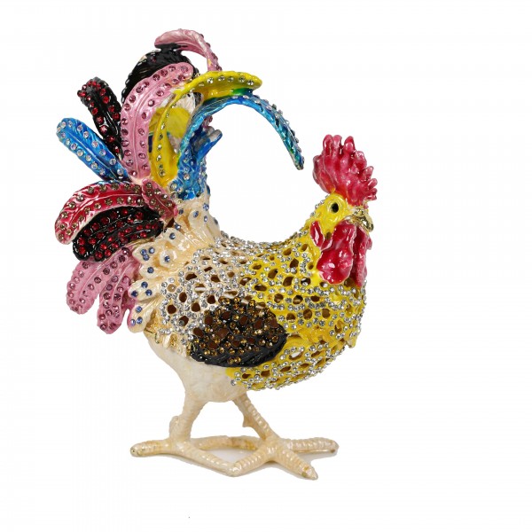 JF3263Large Yellow Rooster Chicken Jewelry Case